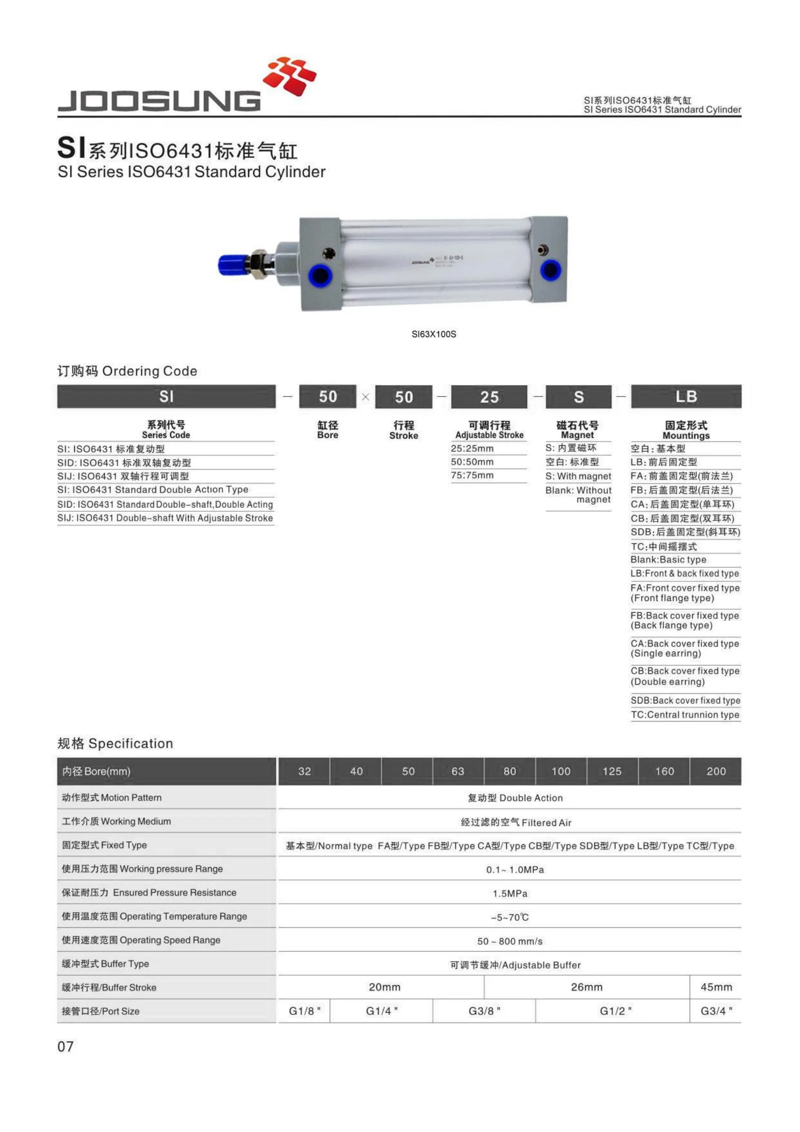 SI series pneumatic cylinders SI series pneumatic cylinders